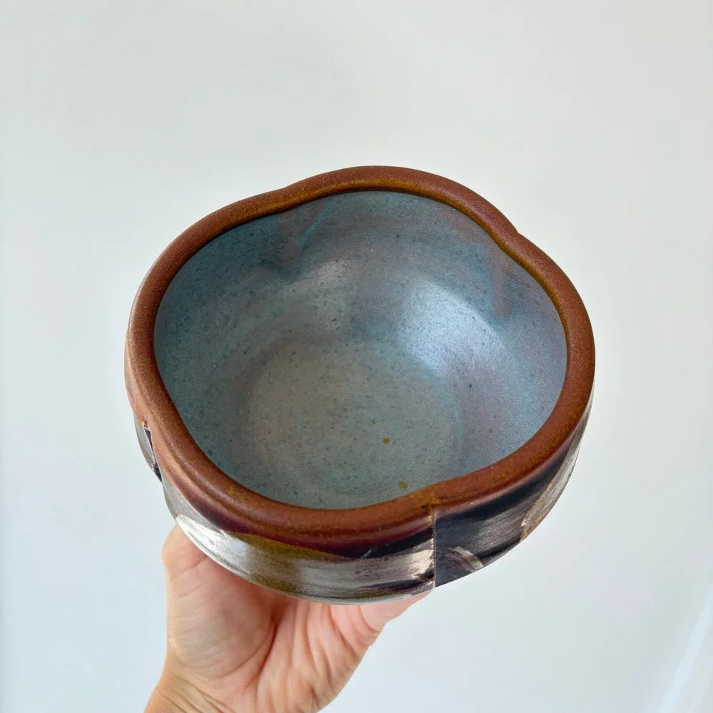 Handmade Studio Pottery Wabi Sabi Lobed Bowl Glaze 5in